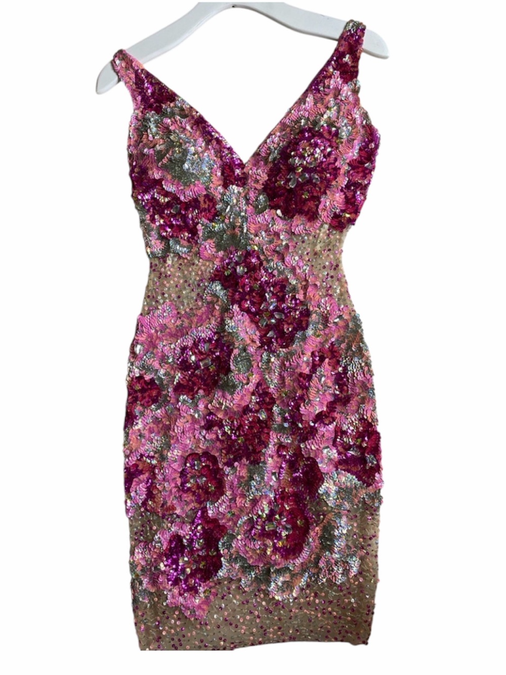 Jovani Pink and Gold Embellished Sequin Dress
